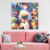 Niedliche Anime Girl mit einer Pflanze Leinwanddruck (Insitu (Wohnzimmer))