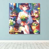 Niedliche Anime Girl mit einer Pflanze Leinwanddruck (Insitu (Holzboden))