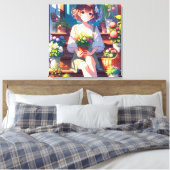 Niedliche Anime Girl mit einer Pflanze Leinwanddruck (Insitu (Schlafzimmer))