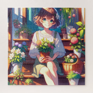 Niedliche Anime Girl mit einer Pflanze Puzzle