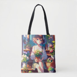 Niedliche Anime Girl mit einer Pflanze Tasche