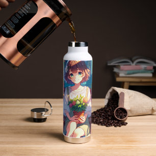 Niedliche Anime Girl mit einer Pflanze Trinkflasche