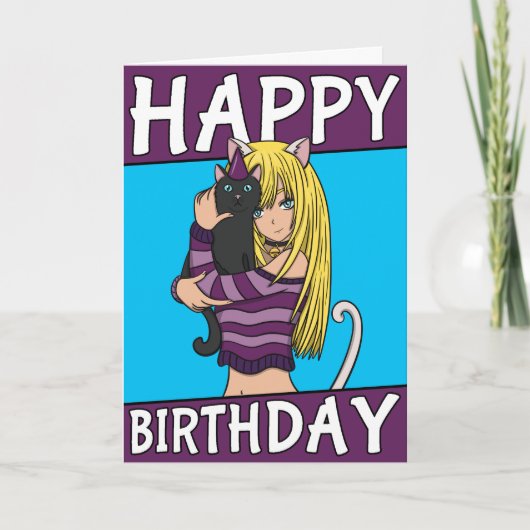 Niedliche Anime Girl mit Niedlicher Pet Card Gebur Karte (Vorderseite)