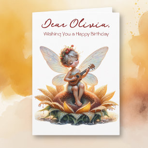 Niedliche Anime Girl mit Ukulele auf Sonnenblume G Karte