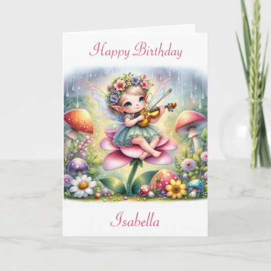 Niedliche Anime Girl mit Violine auf Pilz Geburtst Karte (Vorderseite)