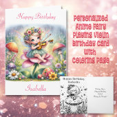 Niedliche Anime Girl mit Violine auf Pilz Geburtst Karte