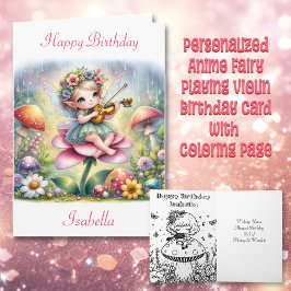 Niedliche Anime Girl mit Violine auf Pilz Geburtst Karte