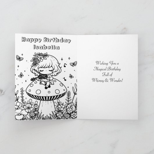 Niedliche Anime Girl mit Violine auf Pilz Geburtst Karte (Innenseite)