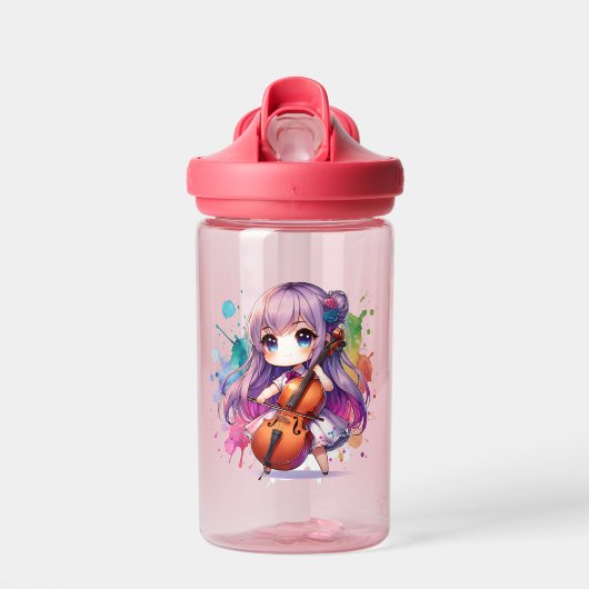 Niedliche Anime Girl Playing Cello Personalisiert Trinkflasche (Vorne)