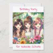 Niedliche Anime Girls Geburtstagsparty Einladung (Vorderseite)