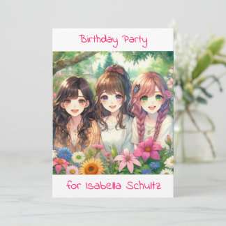 Niedliche Anime Girls Geburtstagsparty Einladung