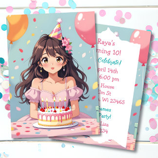 Niedliche Anime Girl's Geburtstagsparty Einladung