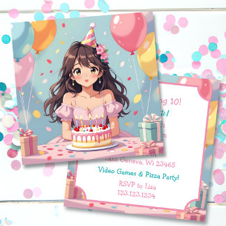 Niedliche Anime Girl's Geburtstagsparty Einladung