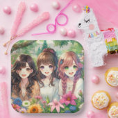 Niedliche Anime Girls Geburtstagsparty Pappteller (Party)