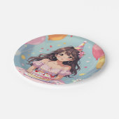 Niedliche Anime Girl's Geburtstagsparty Pappteller (Schrägansicht)