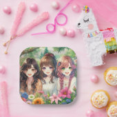 Niedliche Anime Girls Geburtstagsparty Pappteller (Party)