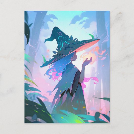 Niedliche Anime Hexe Girl Fantasy Art Postkarte (Vorderseite)
