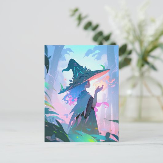 Niedliche Anime Hexe Girl Fantasy Art Postkarte (Stehend Vorderseite)