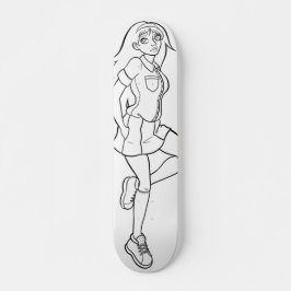 Niedliche Anime Schoolgirl Schwarz-weiß Zeichnend Skateboard