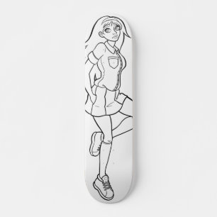 Niedliche Anime Schoolgirl Schwarz-weiß Zeichnend Skateboard
