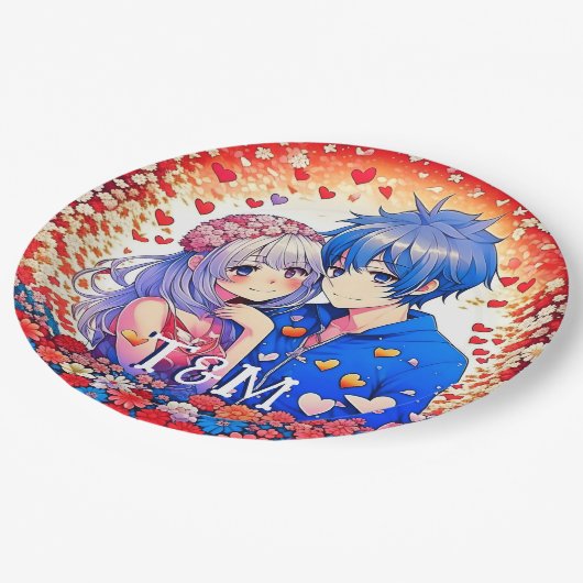 Niedliche Anime Themed Wedding Pappteller (Schrägansicht)