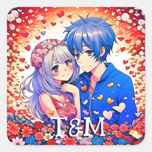 Niedliche Anime Themed Wedding Quadratischer Aufkleber (Vorderseite)