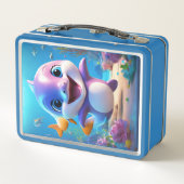 Niedliche animierte Dolphin Lunch Box - Light Blue (Rückseite)