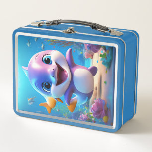 Niedliche animierte Dolphin Lunch Box - Light Blue