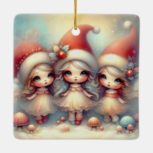 Niedliche animierte WeihnachtsAngels Keramikornament (Rückseite)