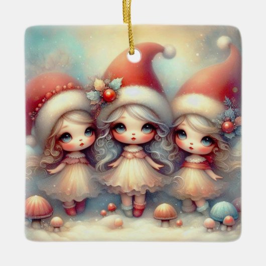 Niedliche animierte WeihnachtsAngels Keramikornament (Vorderseite)