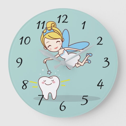 Niedliche animierte Zahnfee Große Wanduhr (Vorderseite)