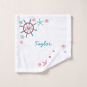 Niedliche Anker u. Steuer mit Monogramm Badhandtuch Set (Waschlappen)