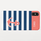 Niedliche Ankermonogramme in trendigen Korallensee Case-Mate iPhone Hülle (Rückseite (Horizontal))