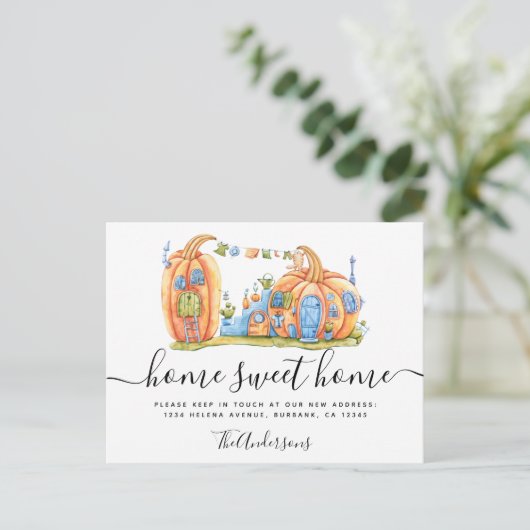 Niedliche Ankündigung Pumpkin House Postkarte (Stehend Vorderseite)