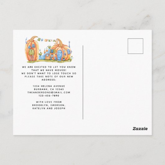 Niedliche Ankündigung Pumpkin House Postkarte (Rückseite)