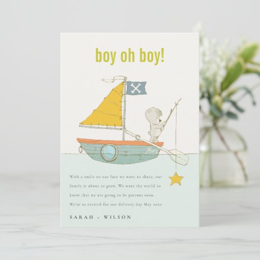 Niedliche Ankündigung von Teddy Bear Star Sailboat (Stehend Vorderseite)