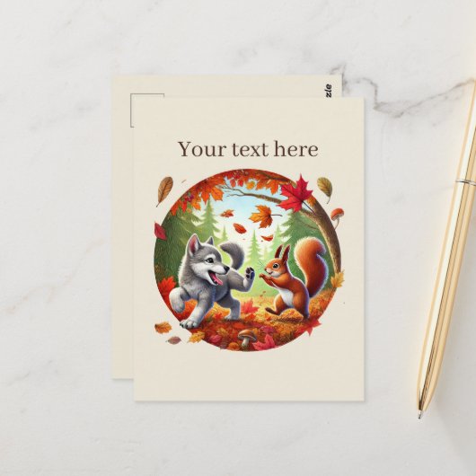 Niedliche, anpassbare Tierfreunde fallen Postkarte (Vorderseite/Rückseite Beispiel)