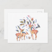 Niedliche Ansammlung der Hirschfamilie im Wald Postkarte (Vorne/Hinten)