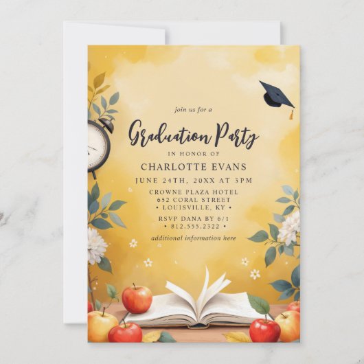 Niedliche Äpfel Bücher Lehrer Graduation Party Fot Einladung (Vorderseite)