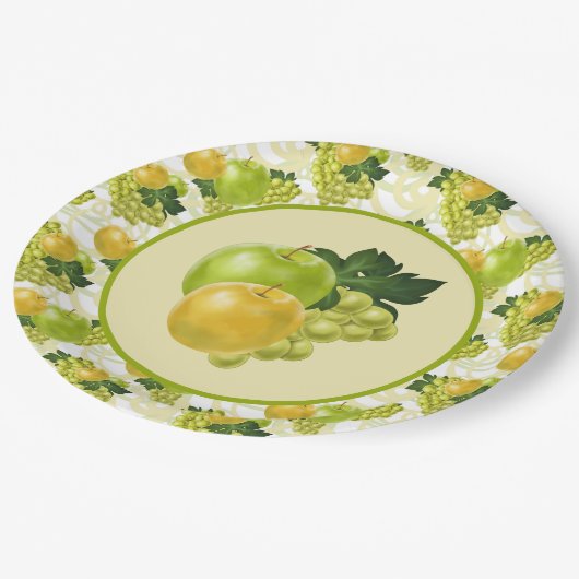 Niedliche Äpfel Trauben Party Pappteller (Schrägansicht)