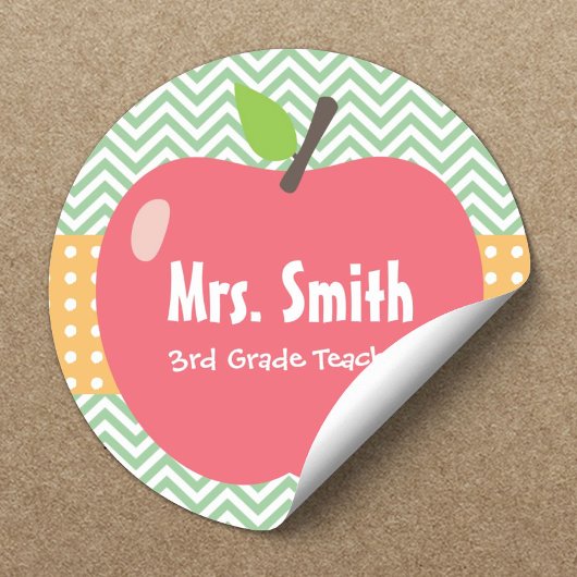 Niedliche Apple Zickzack Stripes Teacher Sticker