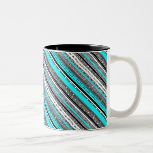 Niedliche Aqua-Aztec-Muster Zweifarbige Tasse (Rechts)