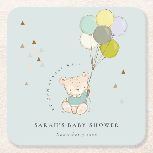 Niedliche Aqua Bearly Wait Bären Balloon Baby Dusc Rechteckiger Pappuntersetzer (Vorderseite)