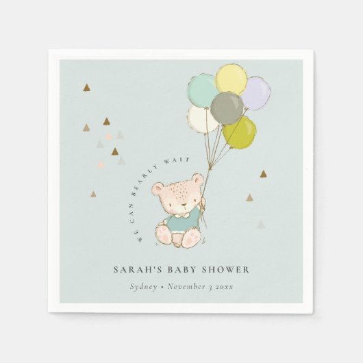Niedliche Aqua Bearly Wait Bären Balloon Baby Dusc Serviette (Vorderseite)