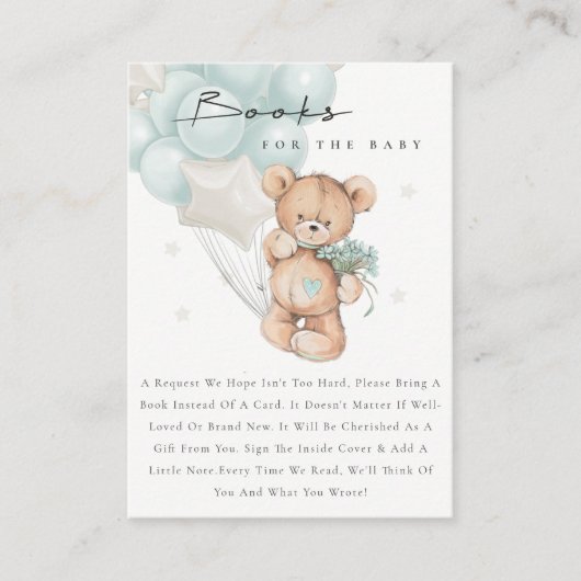 Niedliche Aqua Blue Bären Ballonbücher für Babydus Begleitkarte (Vorderseite)