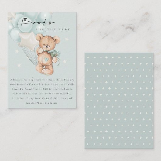 Niedliche Aqua Blue Bären Ballonbücher für Babydus Begleitkarte (Vorne/Hinten)