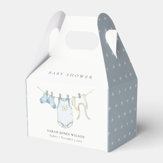 Niedliche Aqua Blue Boy Clothesline Baby Dusche Geschenkschachtel (Rückseite)