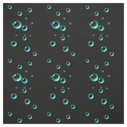 Niedliche Aqua Blue Floating Blasen auf schwarz Stoff (Muster)