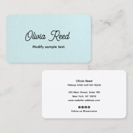 Niedliche Aqua Blue Leather Retro Script Business  Visitenkarte