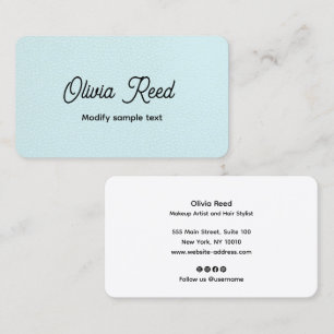 Niedliche Aqua Blue Leather Retro Script Business  Visitenkarte